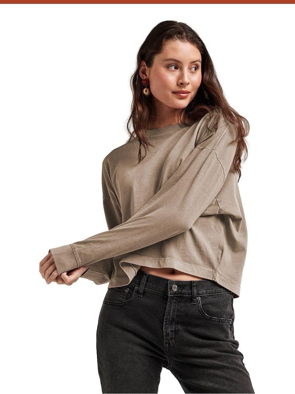 Richer poorer Cropped Long-Sleeve Tee in Taupe